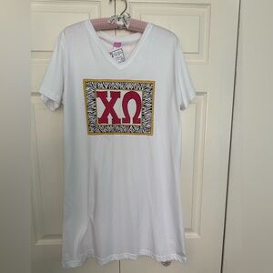 NWT White V-Neck Chi Omega (ΧΩ) Greek Letter Night Shirt-Size S